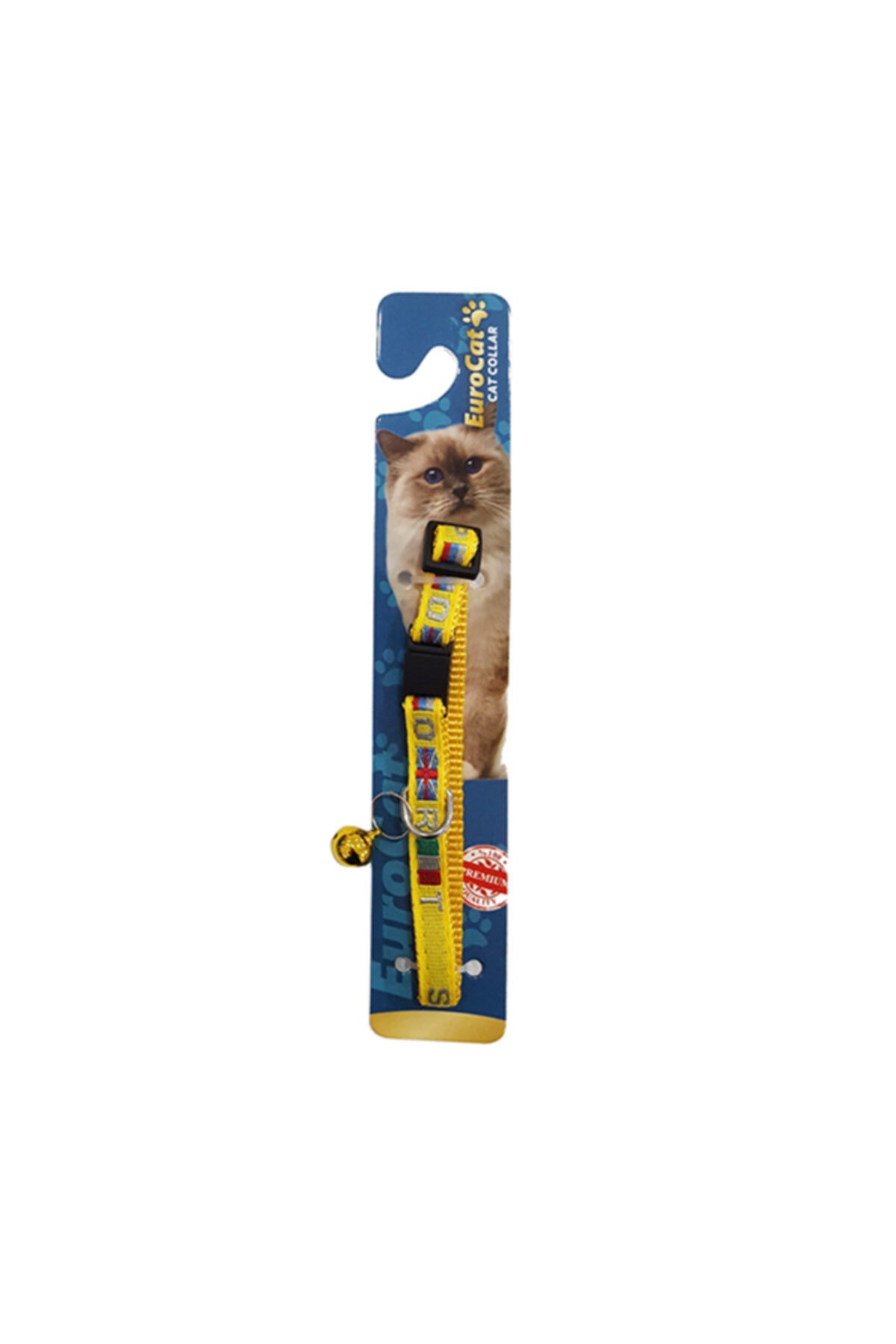 HİLALSHOP Eurocat Bayrak Desenli Çıngıraklı Kedi Boyun Tasması Sarı