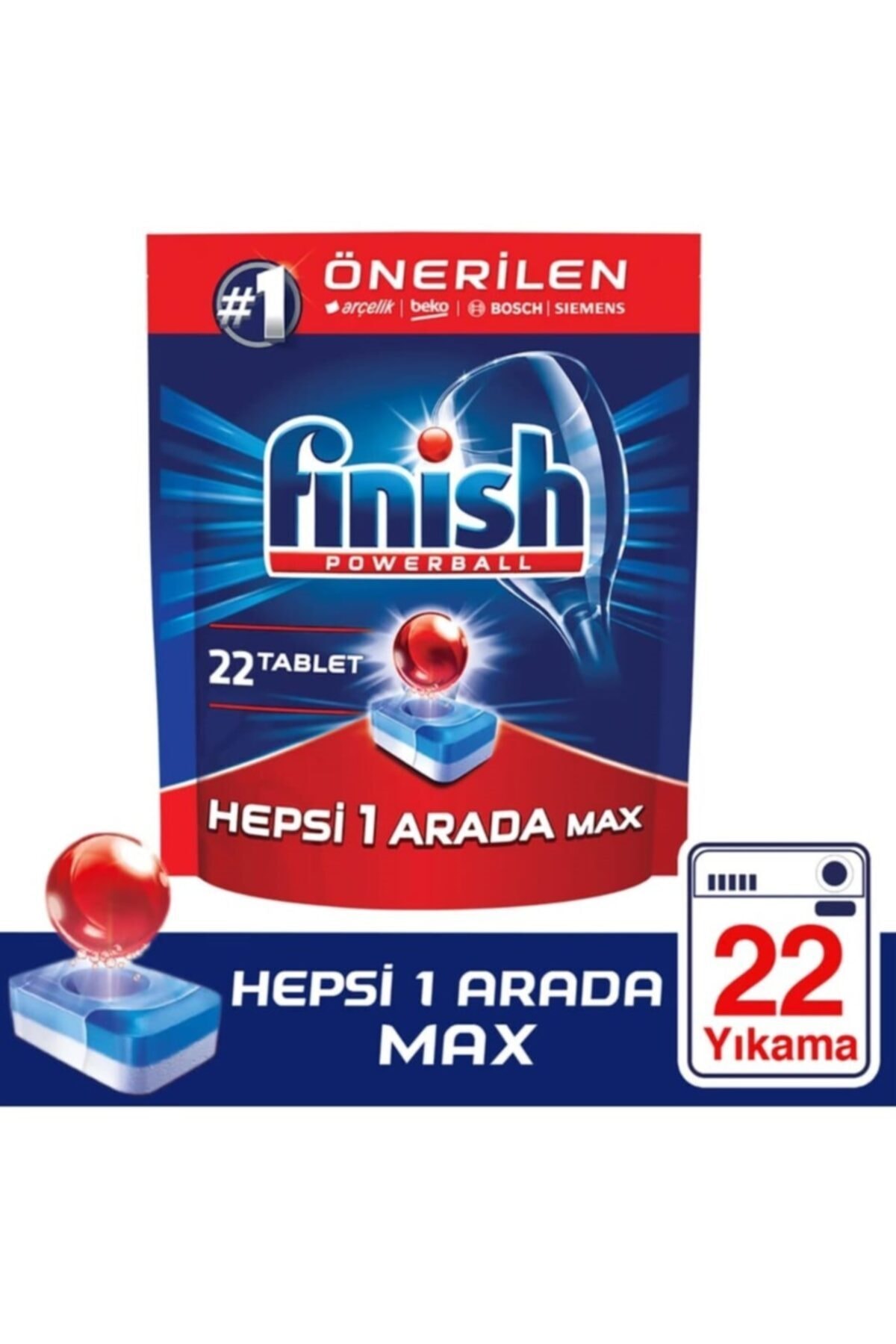 Finish Hepsi Bir Arada Max 22 Tablet Bulaşık Makinesi Deterjanı