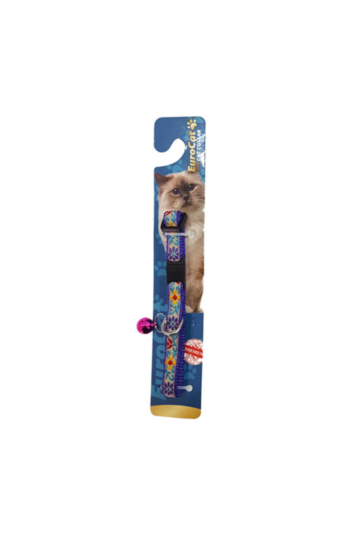 HİLALSHOP Eurocat Mor Çiçek Desenli Çıngıraklı Kedi Boyun Tasması