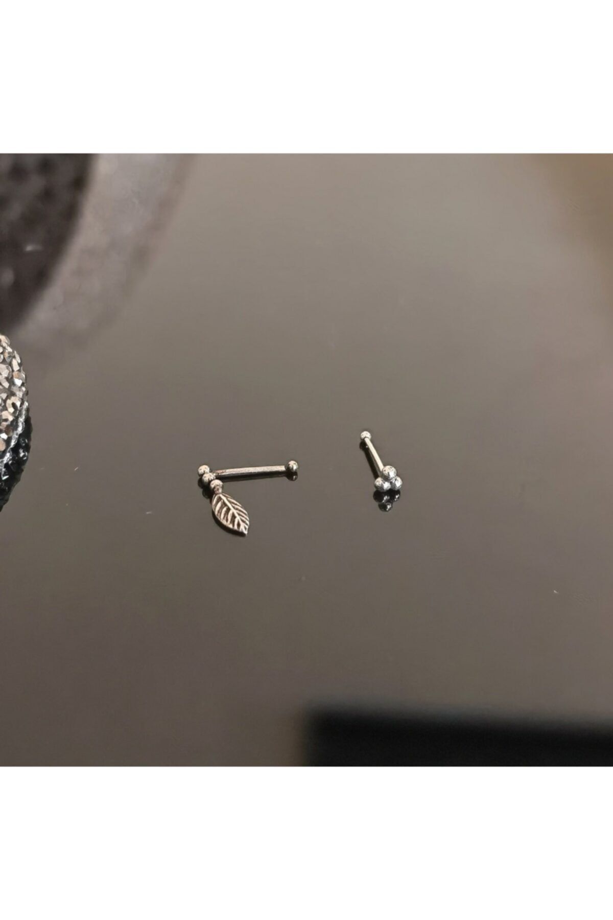 Bylin Double 925 Carat Leaf Three Ball Nose Rings 2 Pieces