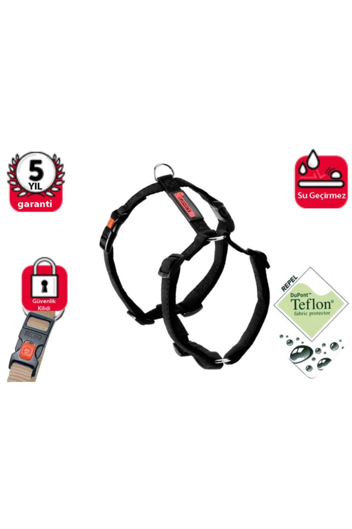 HİLALSHOP Karlıe Teflon Kilitli Göğüs Tasma 45-70cm Siyah