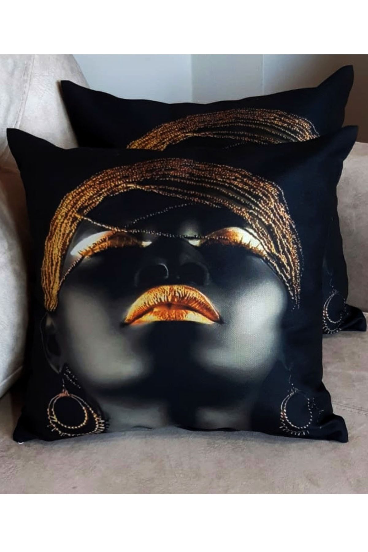 M1 DEKORASYON Afrikalı Kadın Black Queen Çift Yüz Baskılı 2'li Kırlent Kılıfı 43*43 Cm
