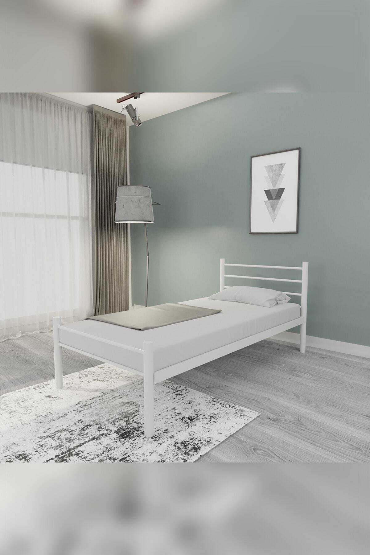 EVGER HOME K10 Beyaz Metal Karyola Tek Kişilik (90x200 Cm) Yataksız