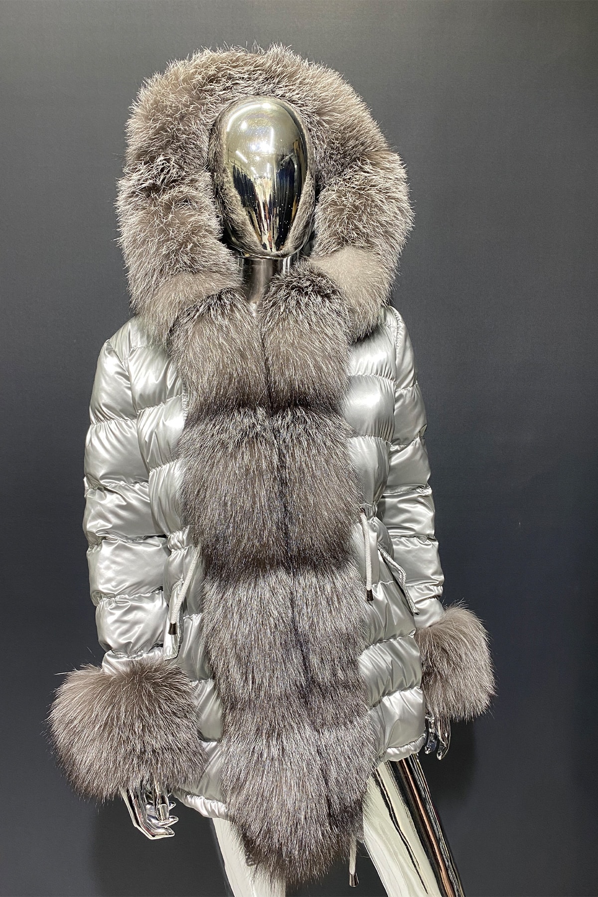 Neo Leather Kadın Gri Parlak Hakiki Parka