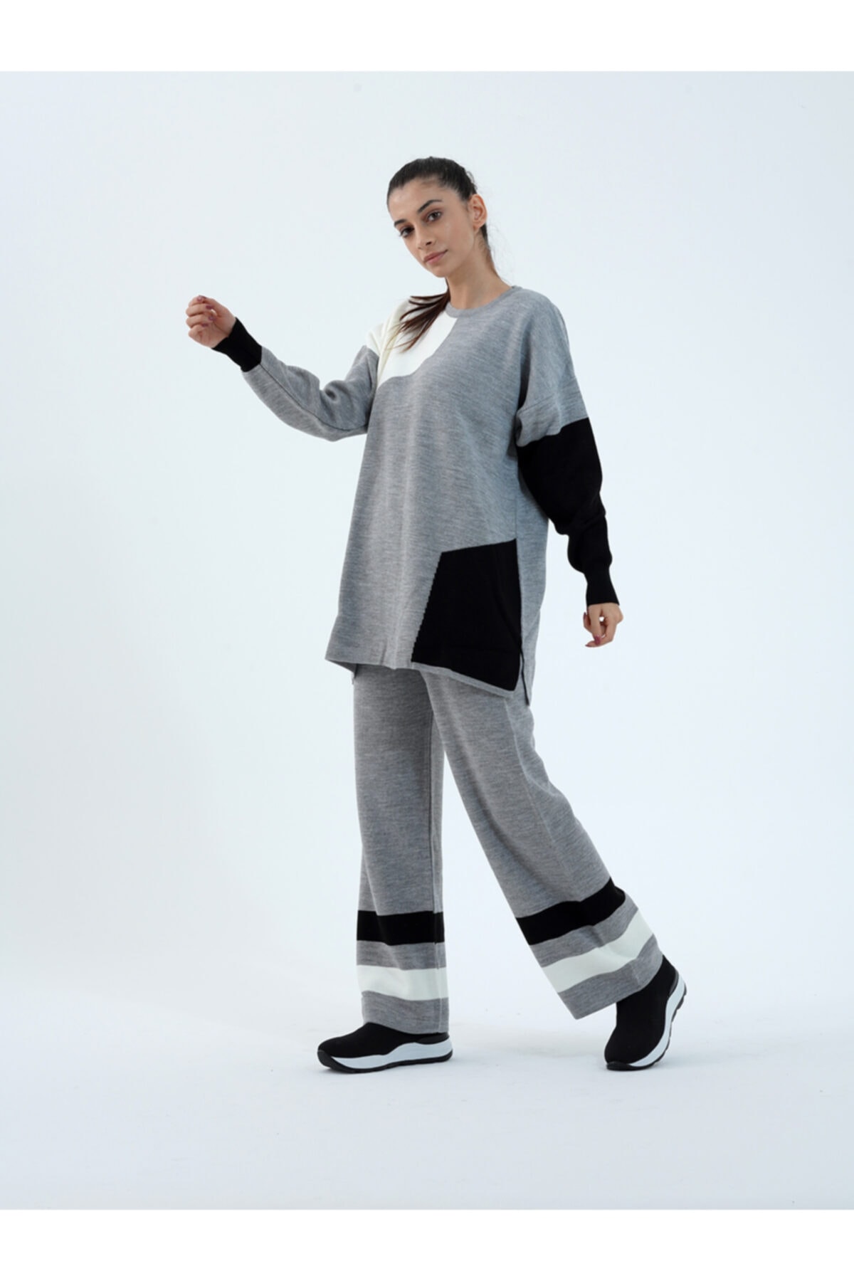 MaraSender Gri Cepli Ikili Triko Takım