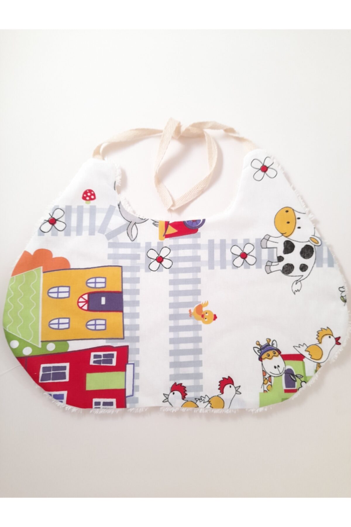 LUNA BABY Çift Katlı Çiftlik Desen %100 Organik Peluş Astarlı Bebek Ve Çocuk Yakalık Mama Önlügü