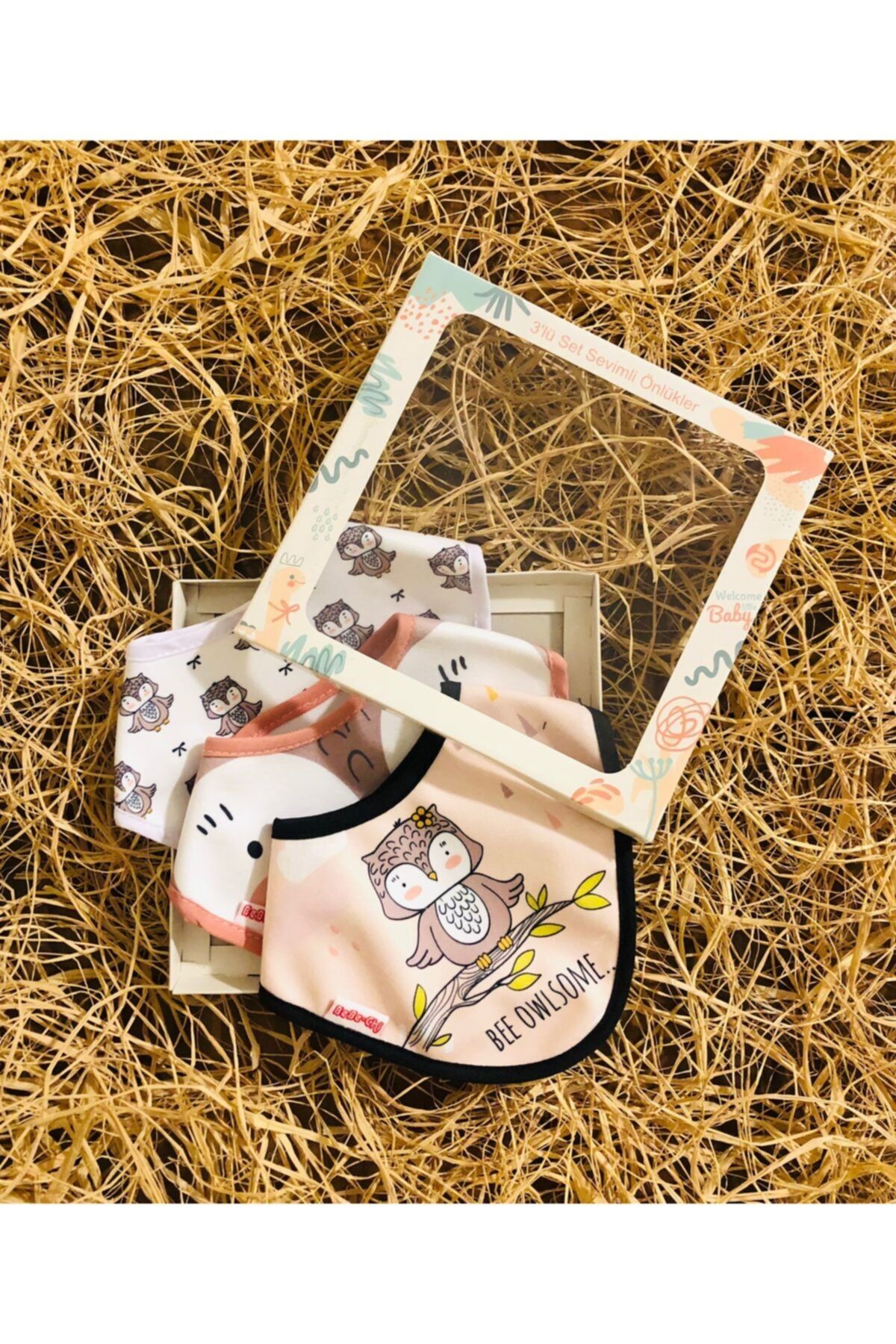 Bebechi Unisex Bebek Çok Renkli Sevimli Baykuş Fular Mama Önlüğü 3 Adet