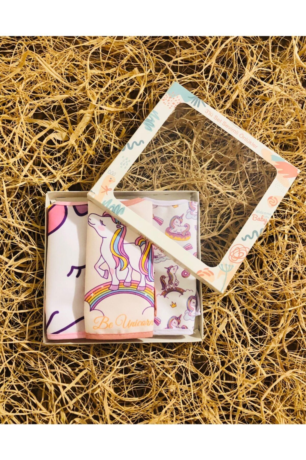 Bebechi Kız Bebek Çok Renkli Sevimli Unicorn Mama Önlüğü Kutulu Set