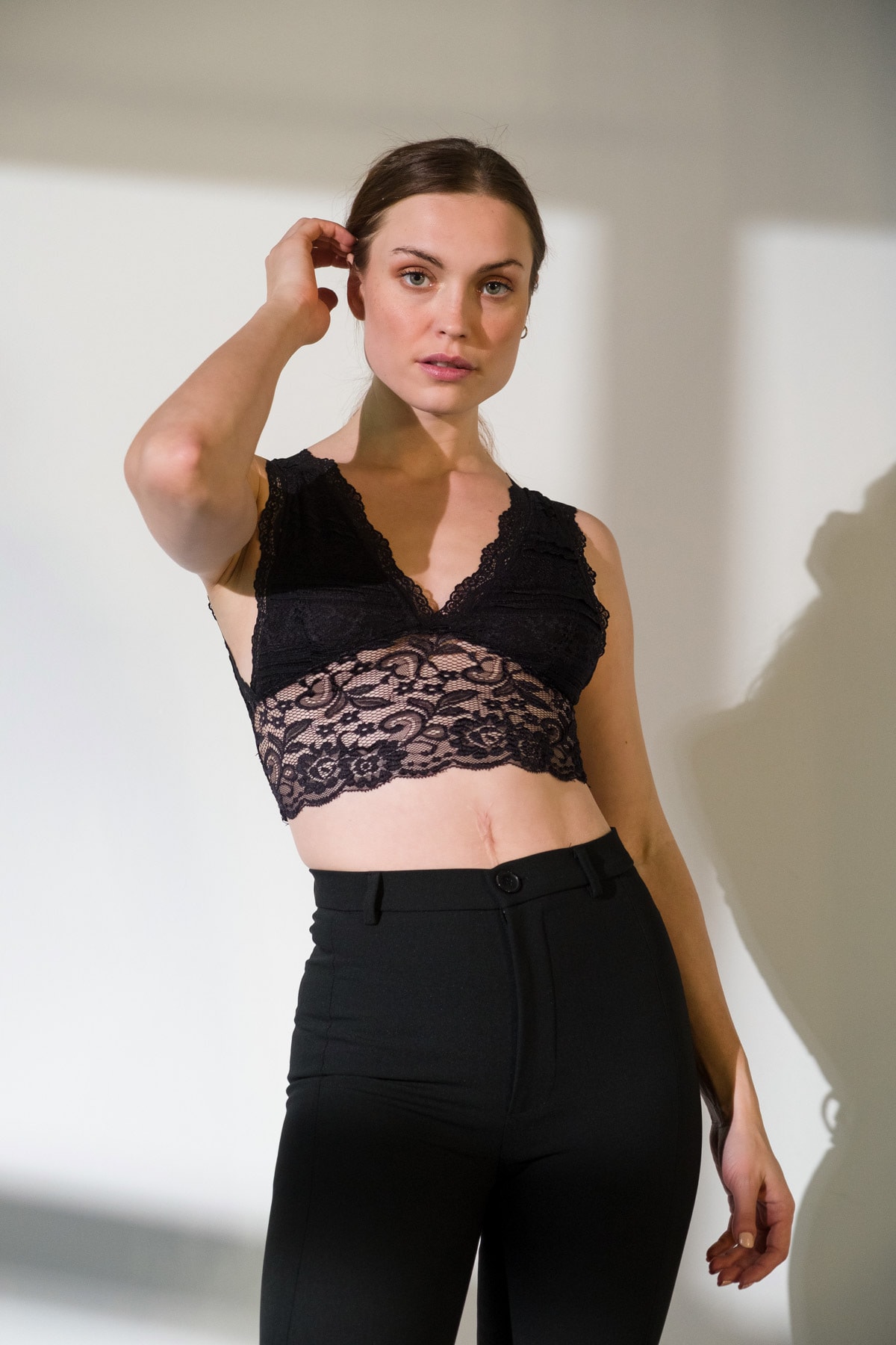 Narferita Siyah Dantelli Bralet