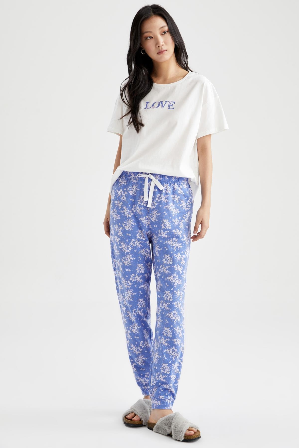 DeFacto Desenli Bisiklet Yaka Kısa Kollu Pamuklu Pijama Takım