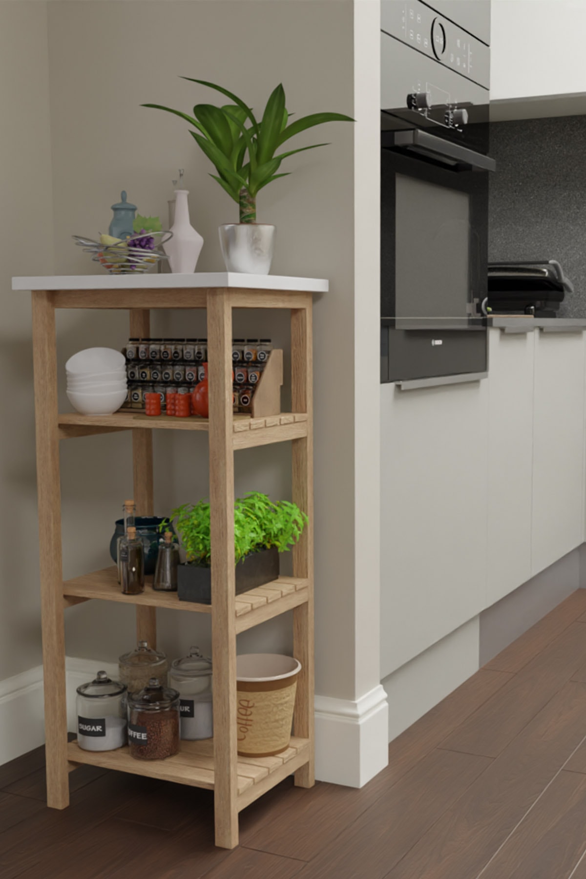 minikonsept Ahşap Mutfak Düzenleyici Baharatlık Mutfak Malzeme Dolabı Çok Amaçlı Raf