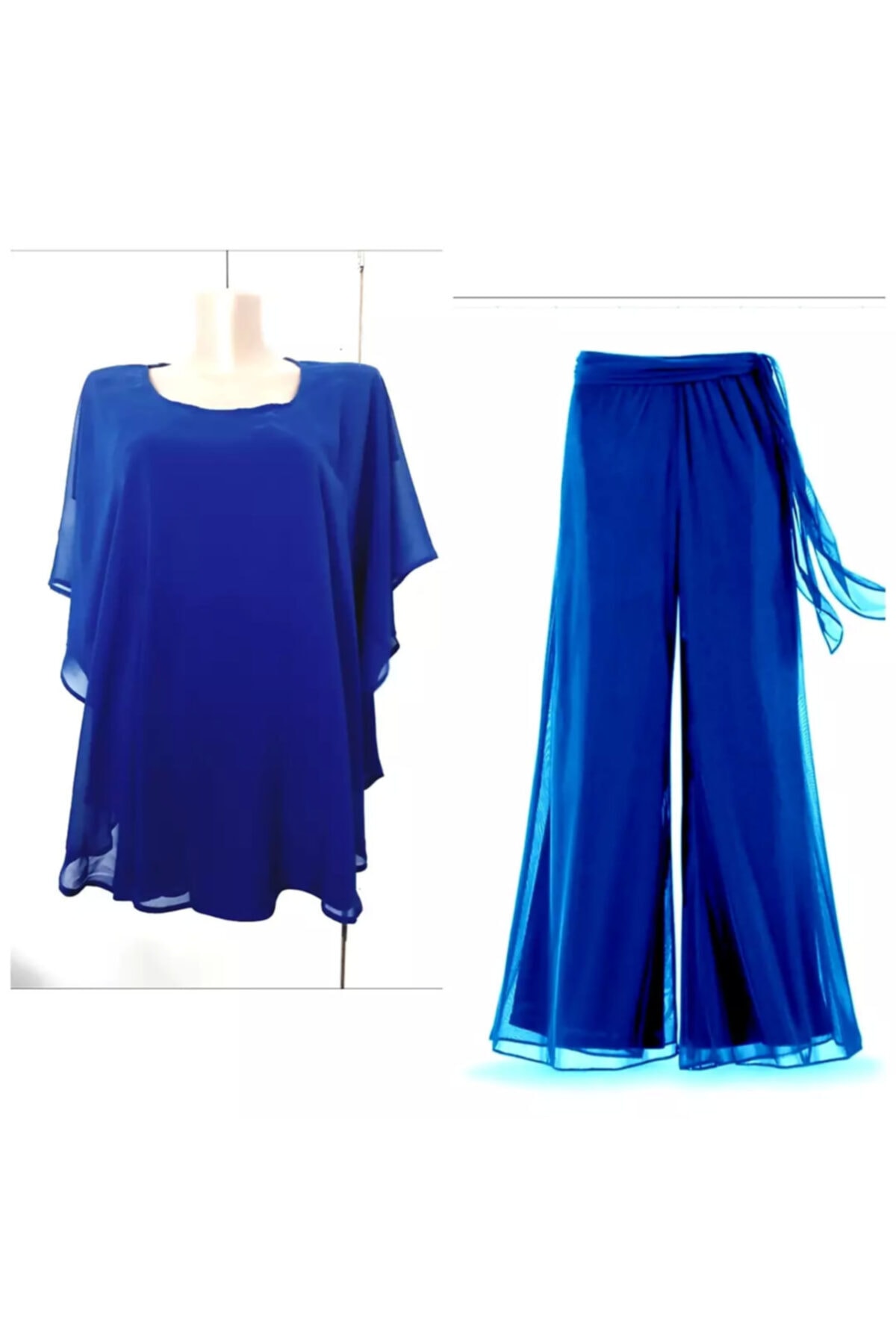 BY HANDE TASARIM Kadın Lacivert Saks Şifon Takim