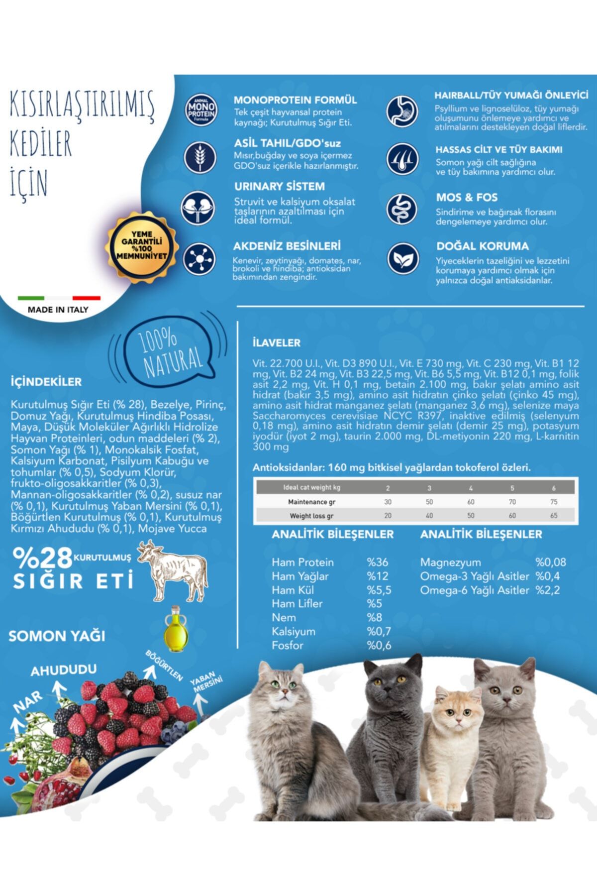 Exclusion Düşük Tahıllı Monoprotein Sığır Etli Kısırlaştırılmış Kedi Maması 12 Kg