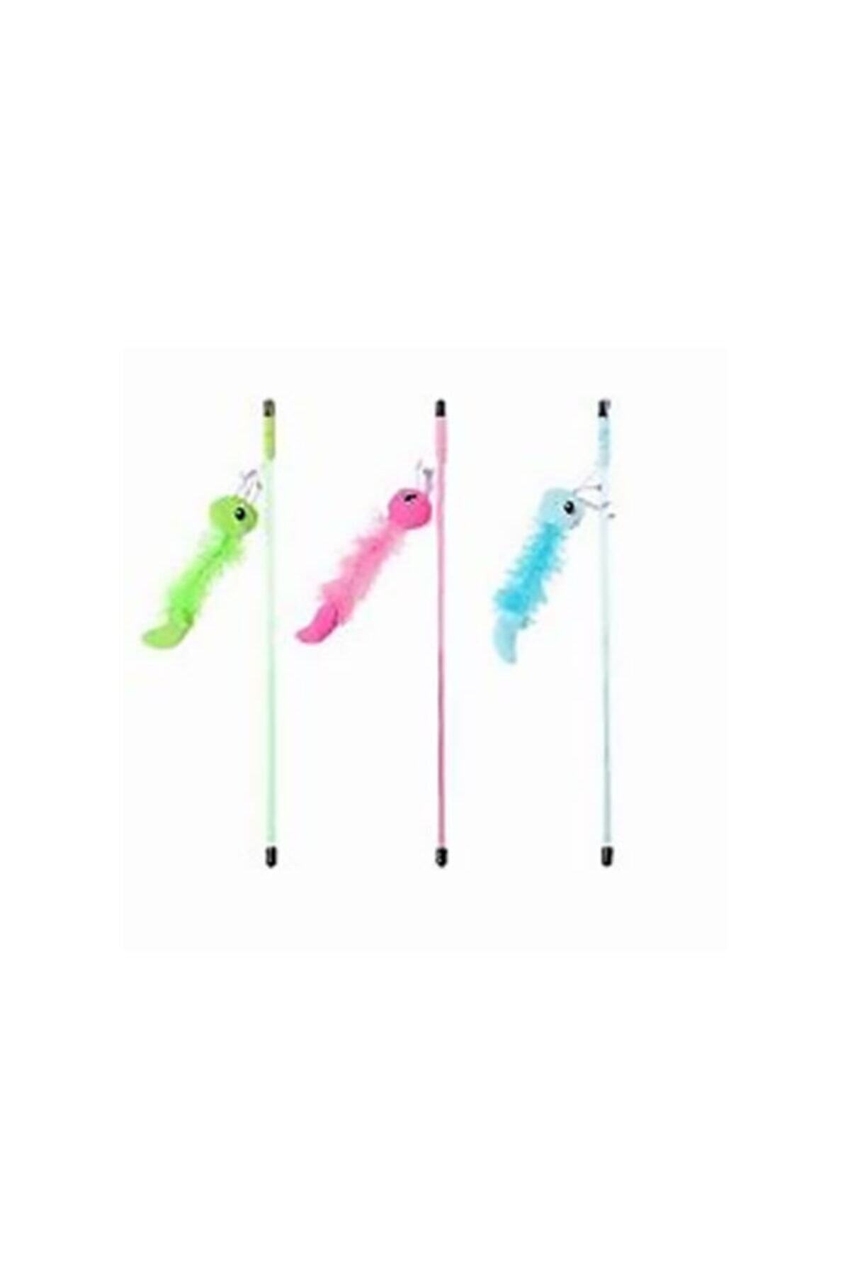 HİLALSHOP Pawise Kedi Oltası Yeşil Tırtıl 48 Adet Kutulu