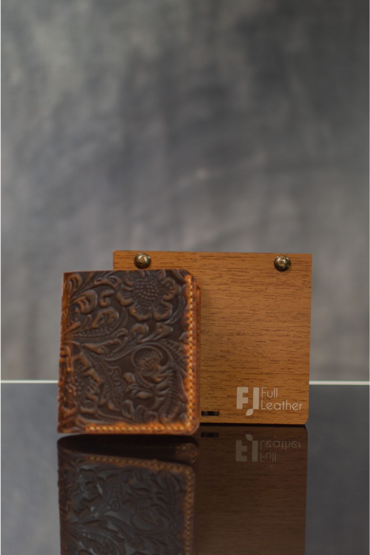 Fulleather El Yapımı Desenli Hakiki Deri Cüzdan Camel