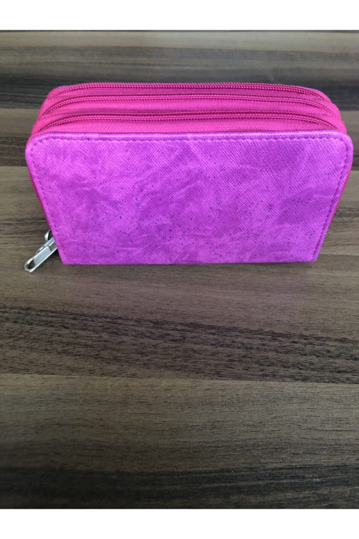 Cappi Fosforlu Pembe Desenli 3 Bölmeli Kalem Kutusu (24 Göz)