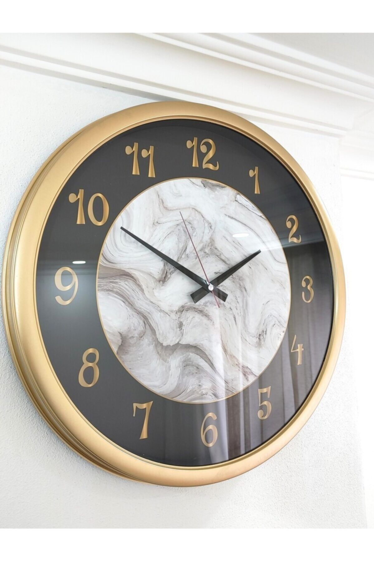 Time Gold Altın Çerçeveli Mermer Desenli Duvar Saati 50cm