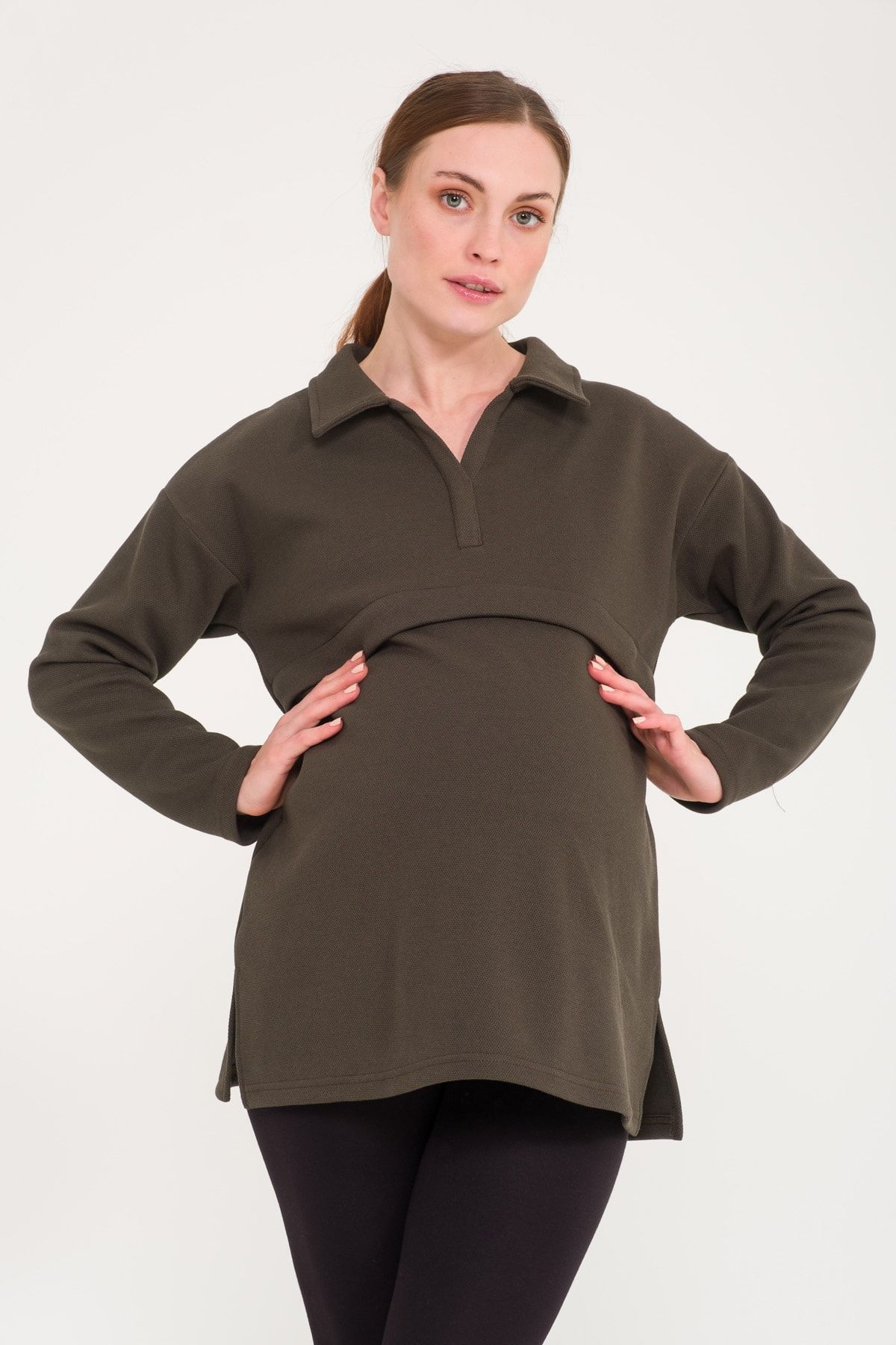 Gaiamom Kadın Polo Yaka Emzirme Özellikli Hamile Sweatshirt