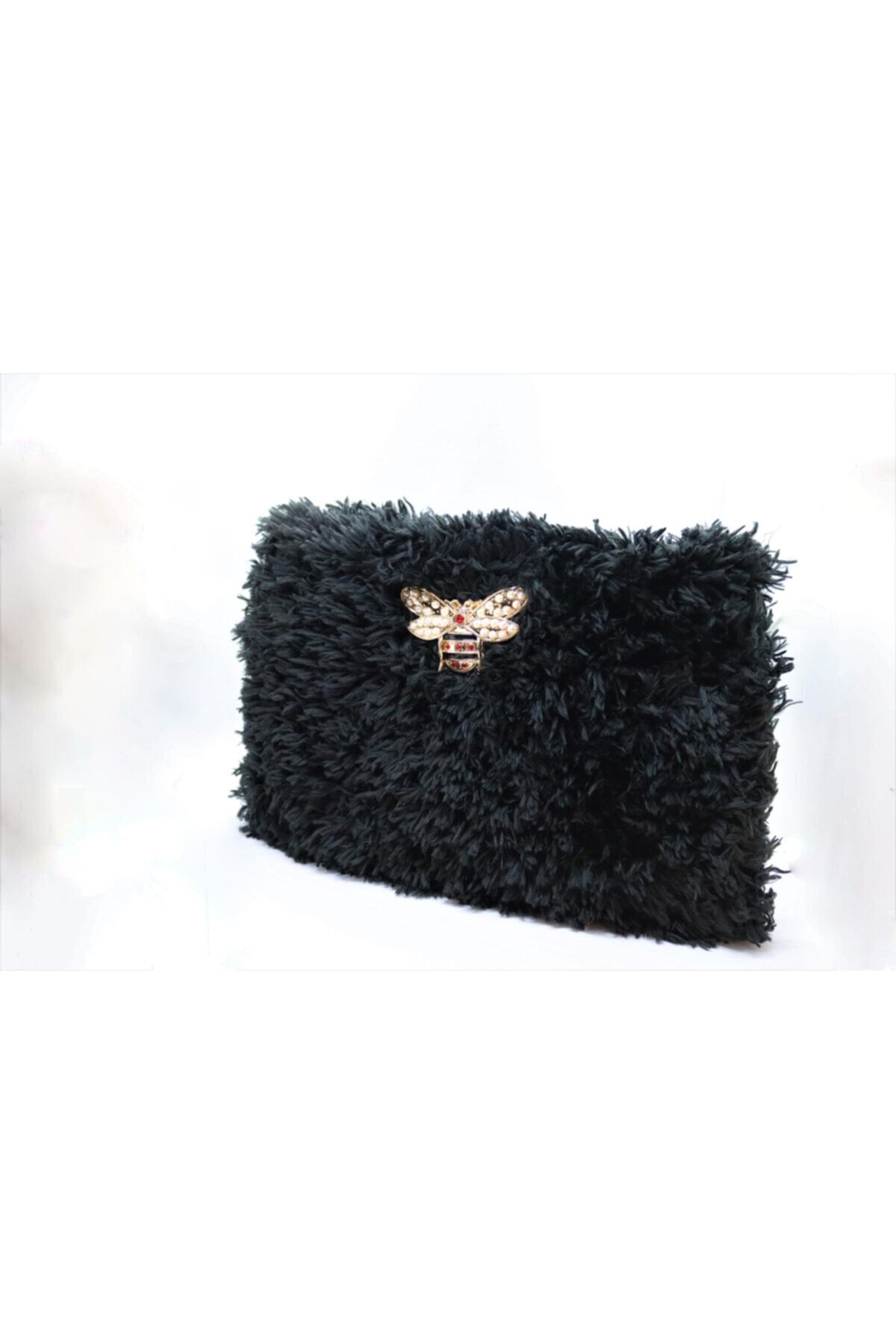 Miracle El Örgüsü Tüylü Clutch Çanta