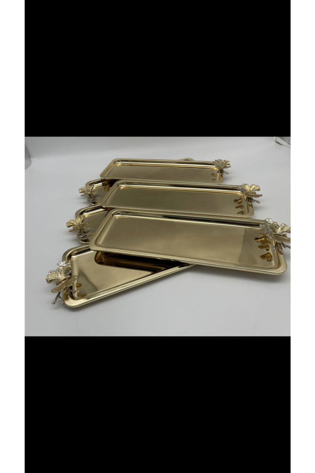 MODA TAKİP Paslanmaz Çelik Gold Kaplama Kelebekli Baton 6 Lı Servis Ve Sunum Tepsisi