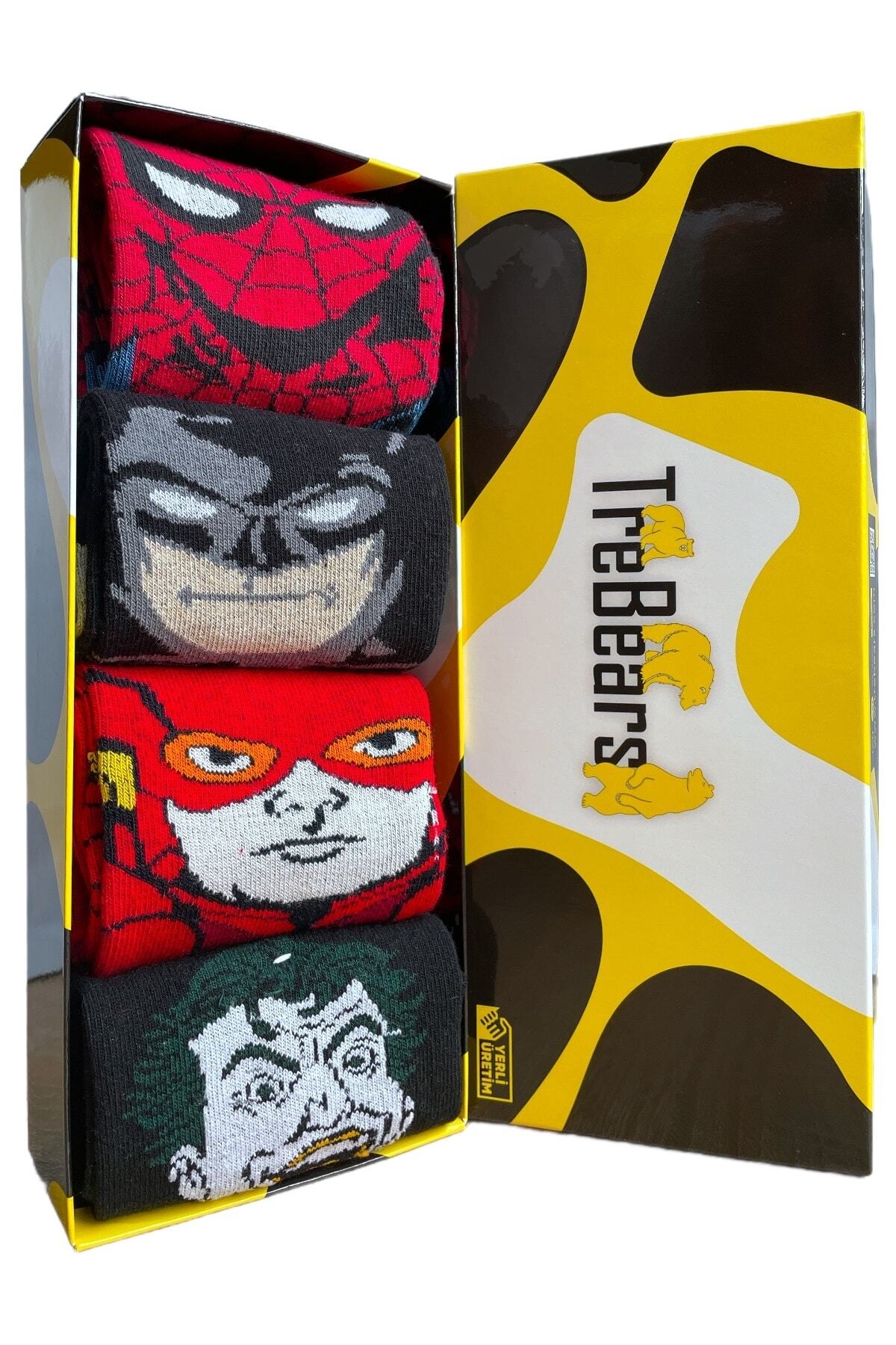 TreBears Süper Kahraman Desenli Çorap 4 Lü Set