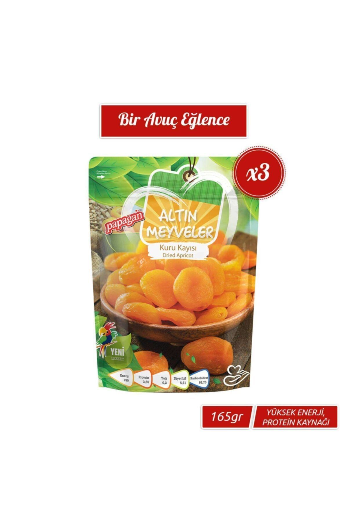Papağan Kuruyemiş Altın Meyveler Kuru Kayısı 3 X 165 gram