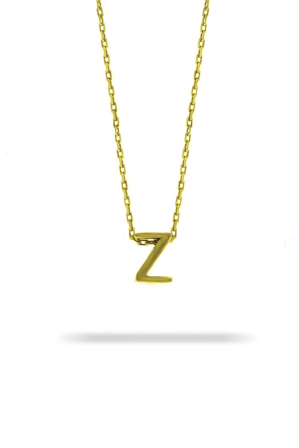 ASURLU 925 Ayar Üç Boyutlu Gold Z Harfli Gümüş Kolye Uzunluk 42 Cm