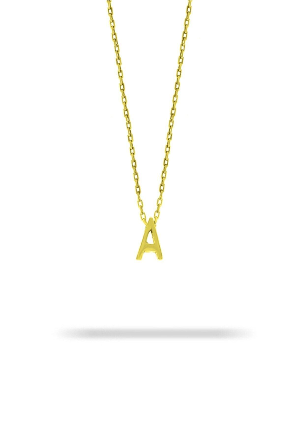 ASURLU 925 Ayar Üç Boyutlu Gold A Harfli Gümüş Kolye Uzunluk 42 Cm