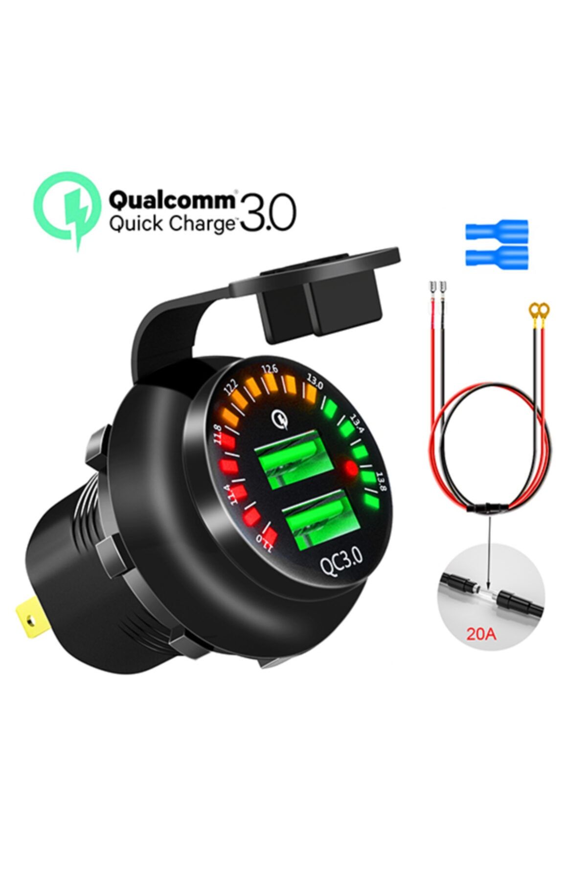 Ally Mobile Ally Qc3.0 Araç Su Geçirmez 12v Çift Usb Şarj Soketi Led Voltmetre