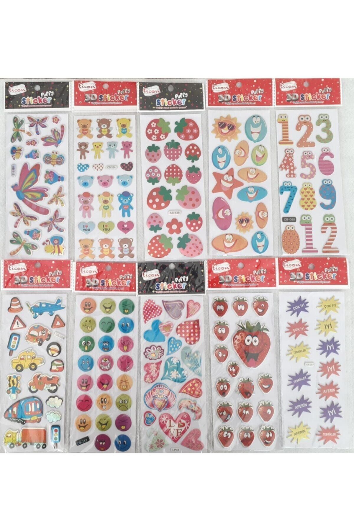 Ticon Fırsat Ürünleri - Puffy 3d Puffy Kendinden Yapışkanlı Sticker 10'lu Paket
