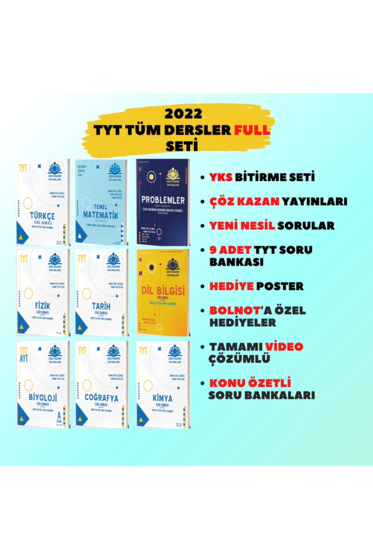 Çöz Kazan Yayınları 2022 Tyt Tüm Dersler Full Set Bolnot'a Özel Poster Hediyeli!