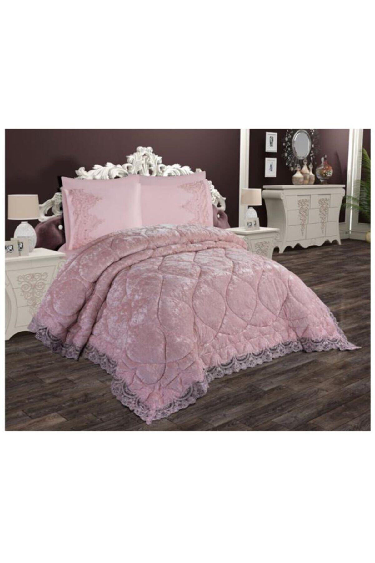 BELENAY HOME Belenay Ayzer 6753 Pudra 6 Parça Çiftkişilik Kadife Yorgan Seti