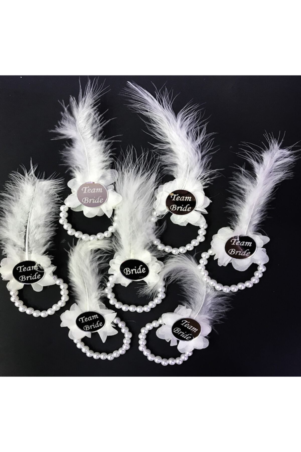 HİLALSHOP Incili Nedime Bilekliği Gümüş Renk Pleksili Beyaz Otrişli 7 Adet