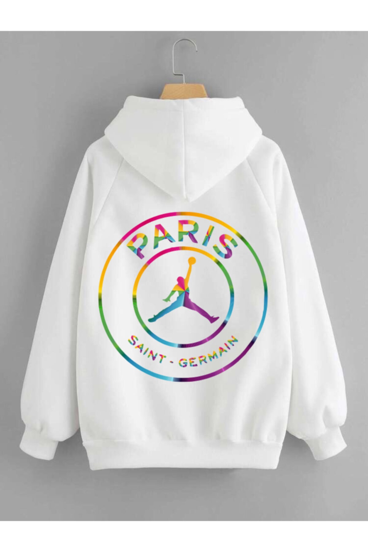 Relax family xf Erkek Kapüşonlu Sweatshirt Renkli Paris Baskı Beyaz