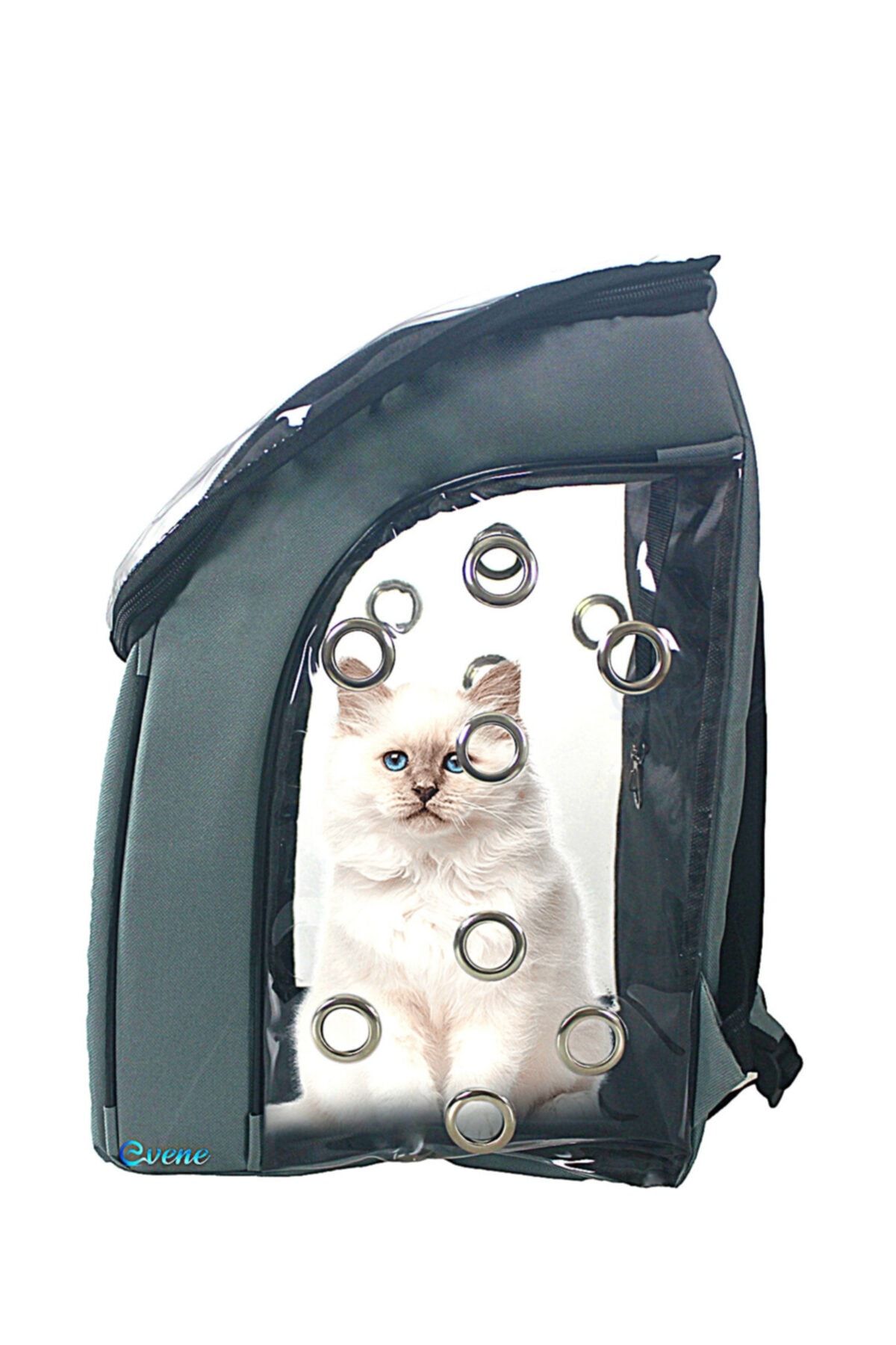 Evene Kedi Çantası Gri Kedi Taşıma Seyahat Sırt Çantası Evcil Hayvan Şeffaf Astronot Delikli Uçakta
