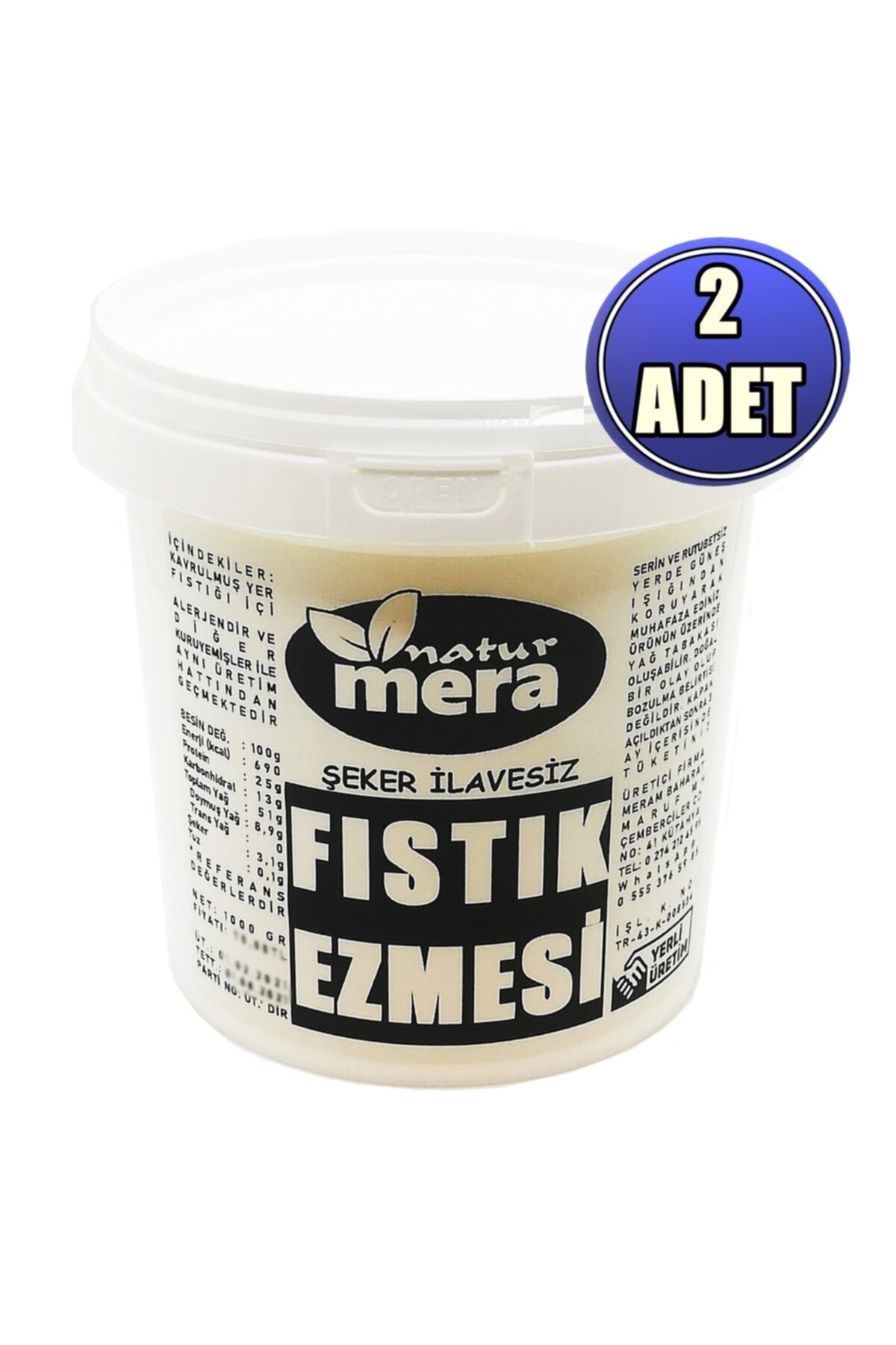 naturmera %100 Saf Şeker Ilavesiz Fıstık Ezmesi 1000 G X 2 ( 2000 G )