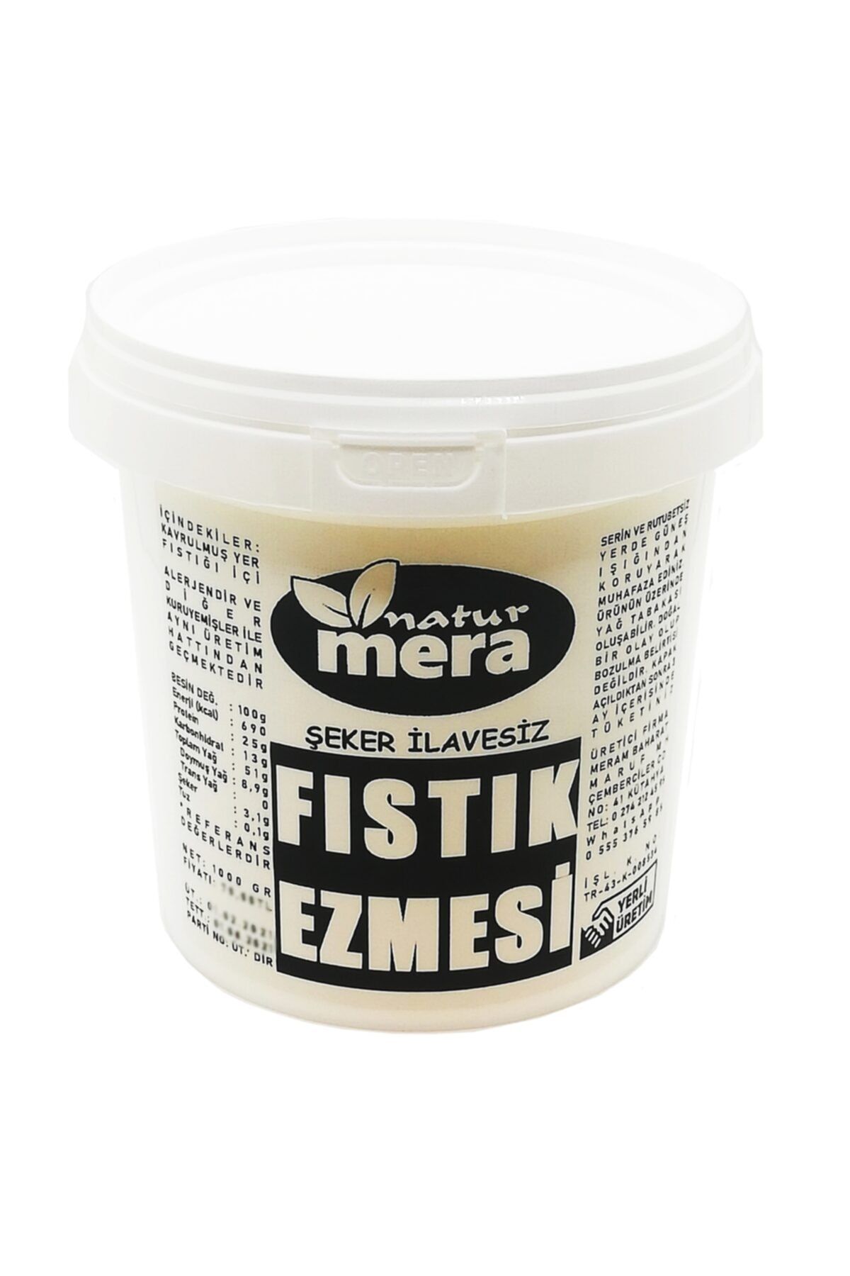 naturmera %100 Saf Şeker Ilavesiz Fıstık Ezmesi 1000 G