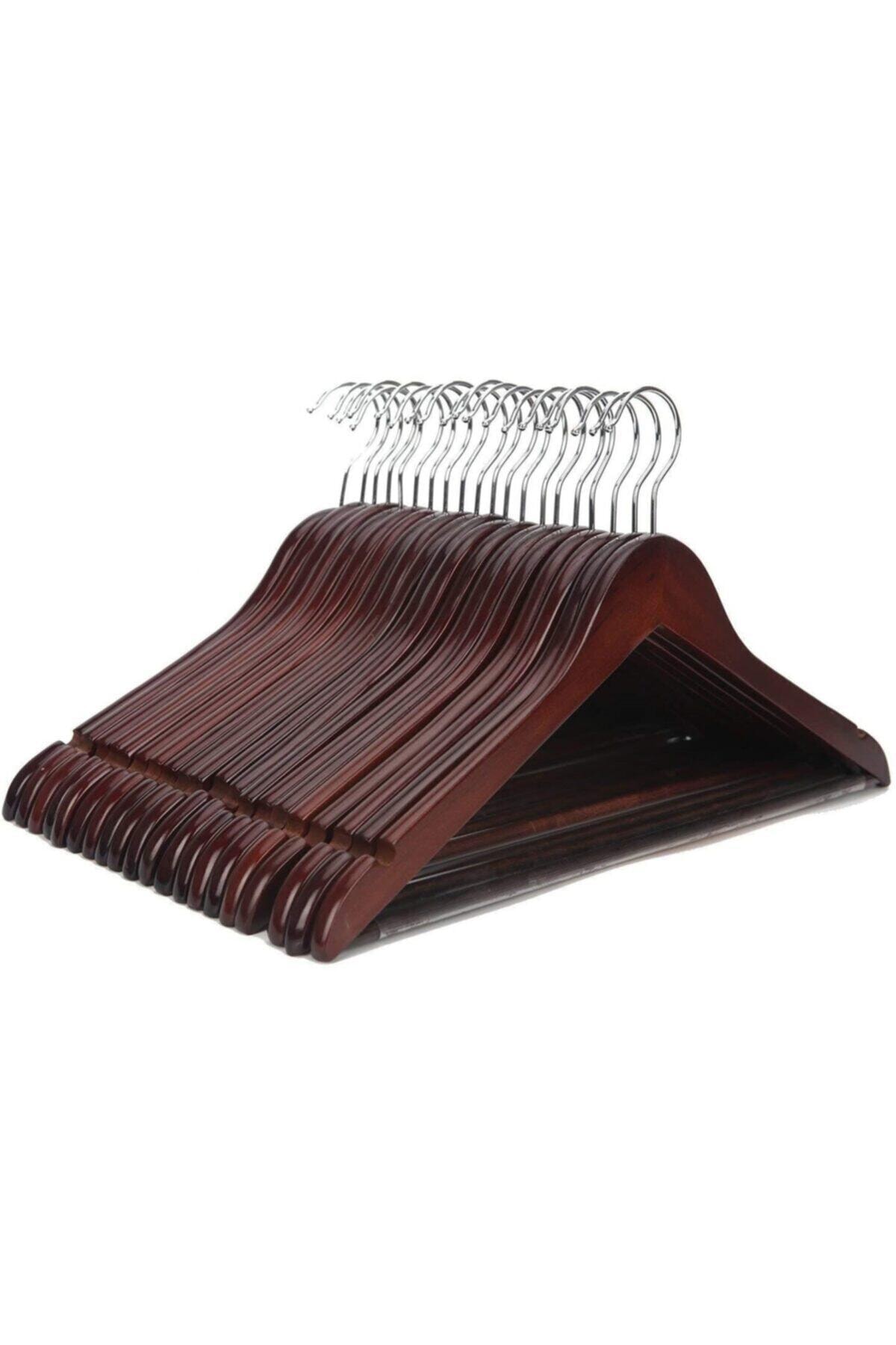 Onouqo Kahverengi Ahşap Kıyafet Elbise Gömlek Ve Pantolon Askısı 10 Adet