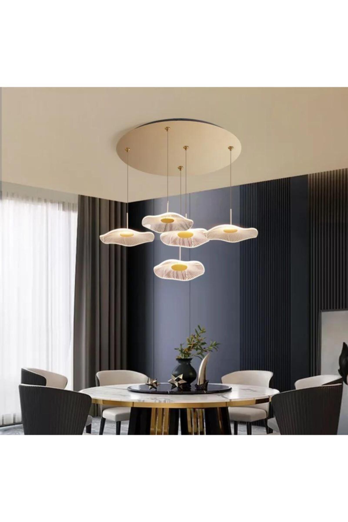 Luna Lighting Modern Tasarım Luxury 5'li Sarkıt Avize Gold Ledli Avize