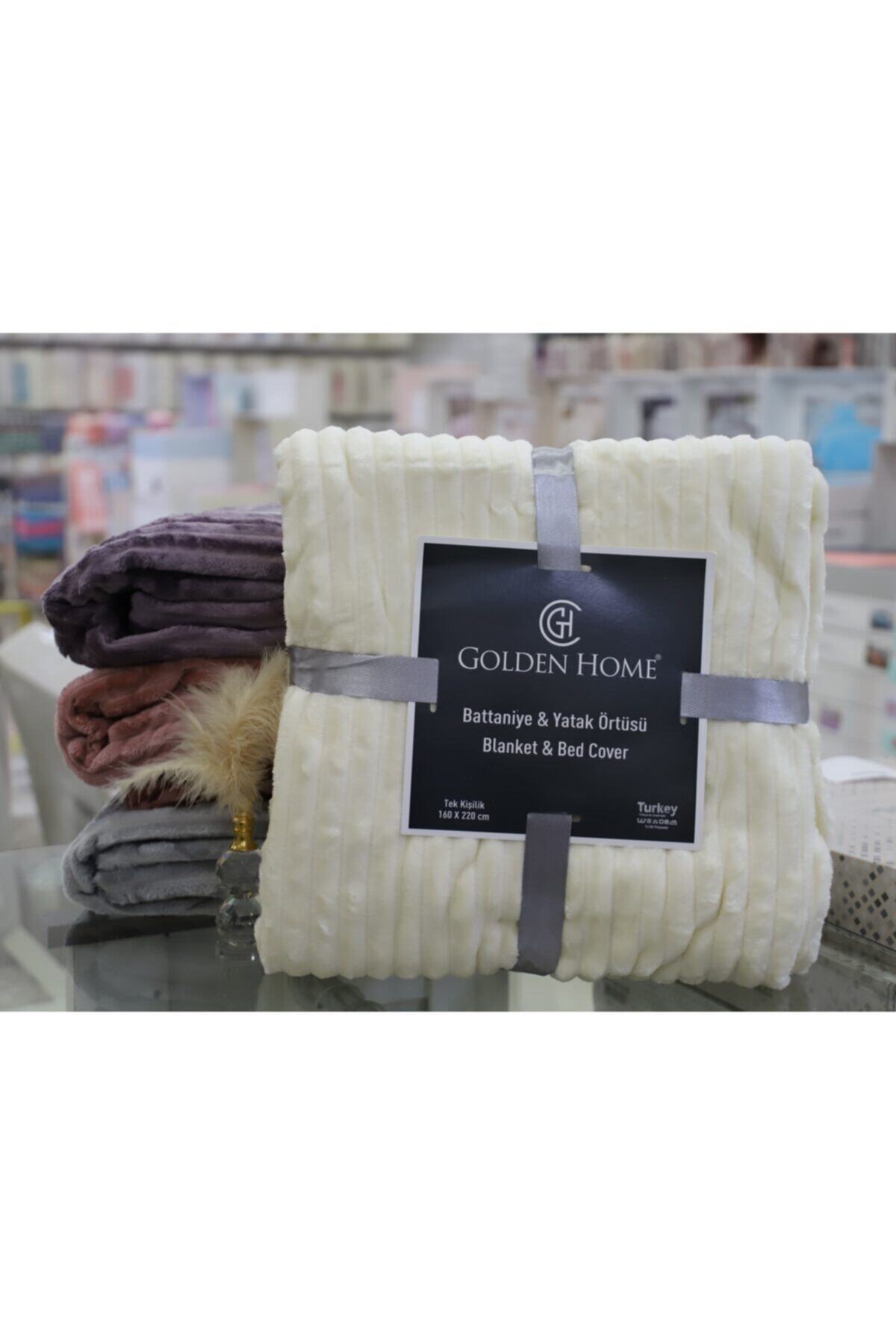 GOLDEN HOME Fitilli Tek Kişilik Battaniye Ekru