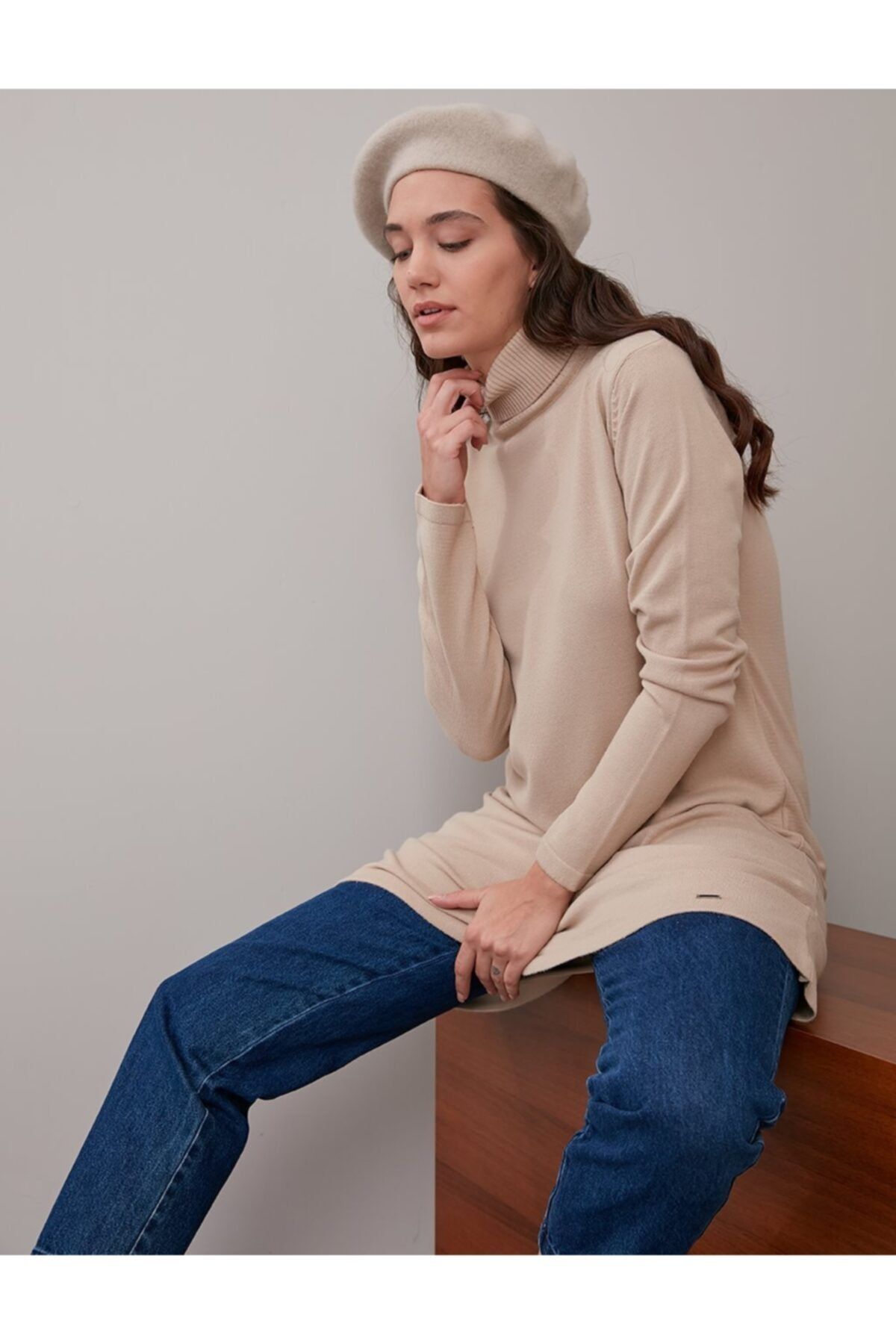 Kayra Basic Balıkçı Yaka Triko Tunik Taş