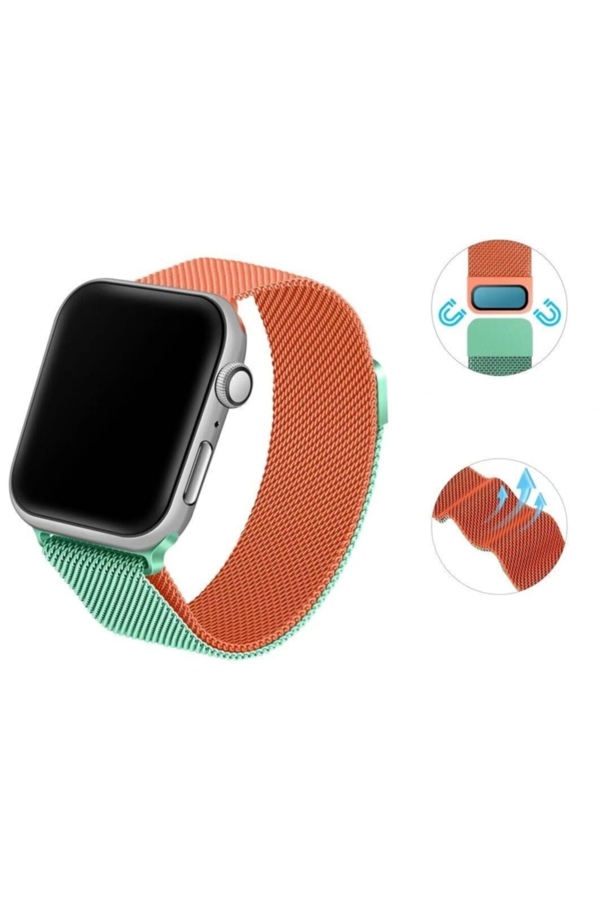 Mi7a Apple Watch 7 41mm Uyumlu Mıknatıslı Metal Tel Örgü Işlemeli Kordon