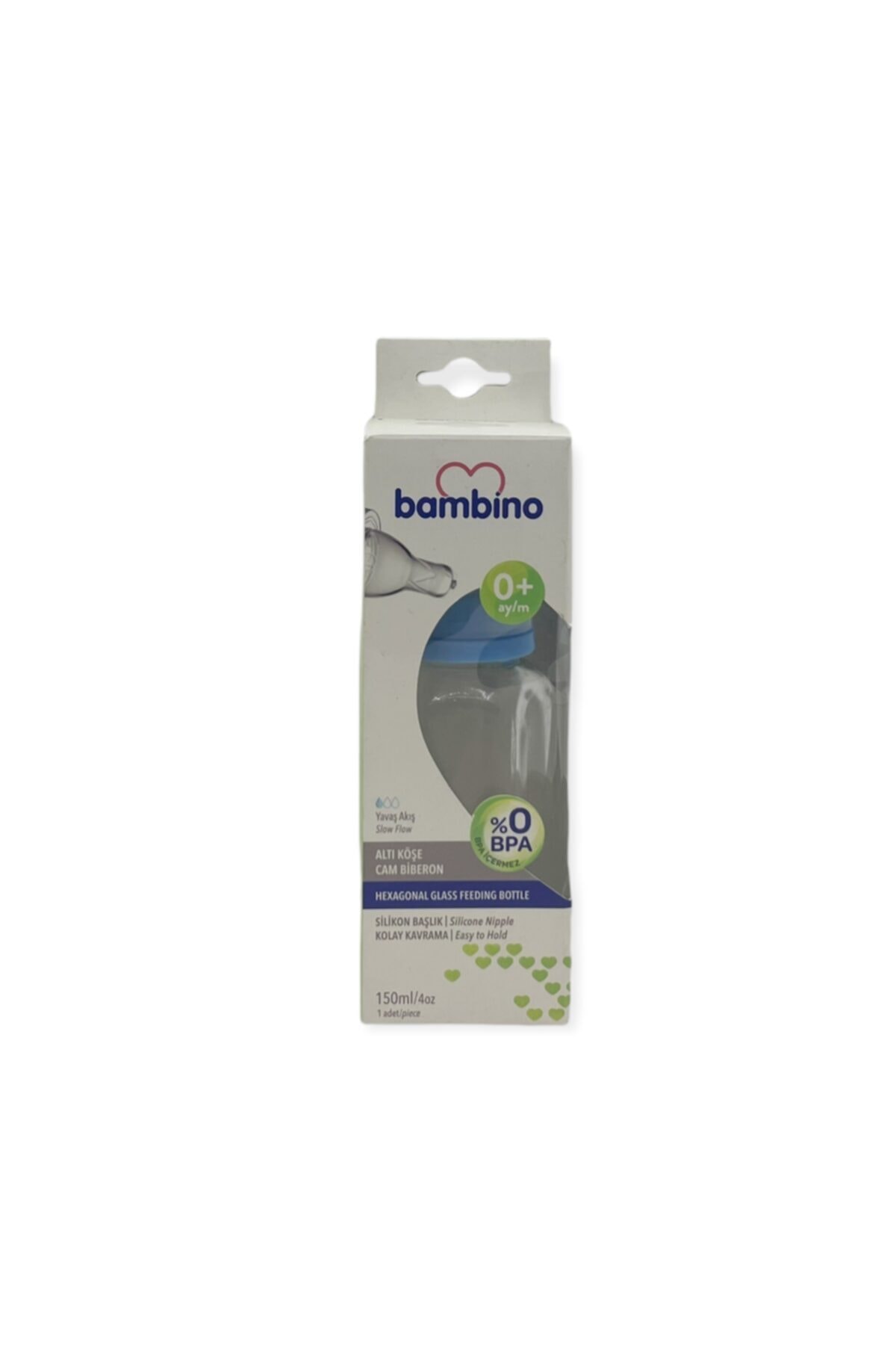 Bambino Altı Köşe Cam Biberon 150 Ml - Mavi