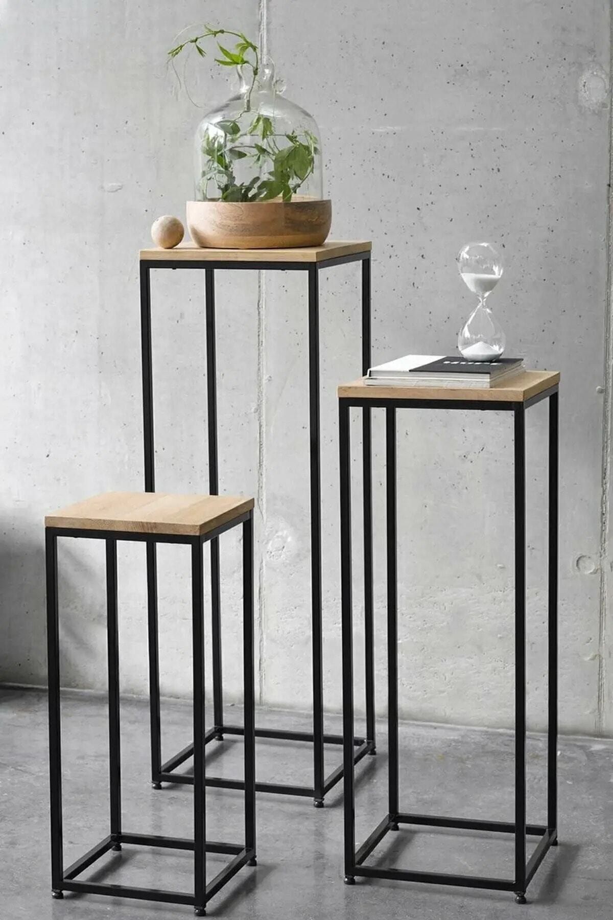 Yelken Kuzey Collection Cappadocia Çiçeklik Yan Sehpa Dekoratif Saksılık Balkon Salon Metal Çiçek Standı