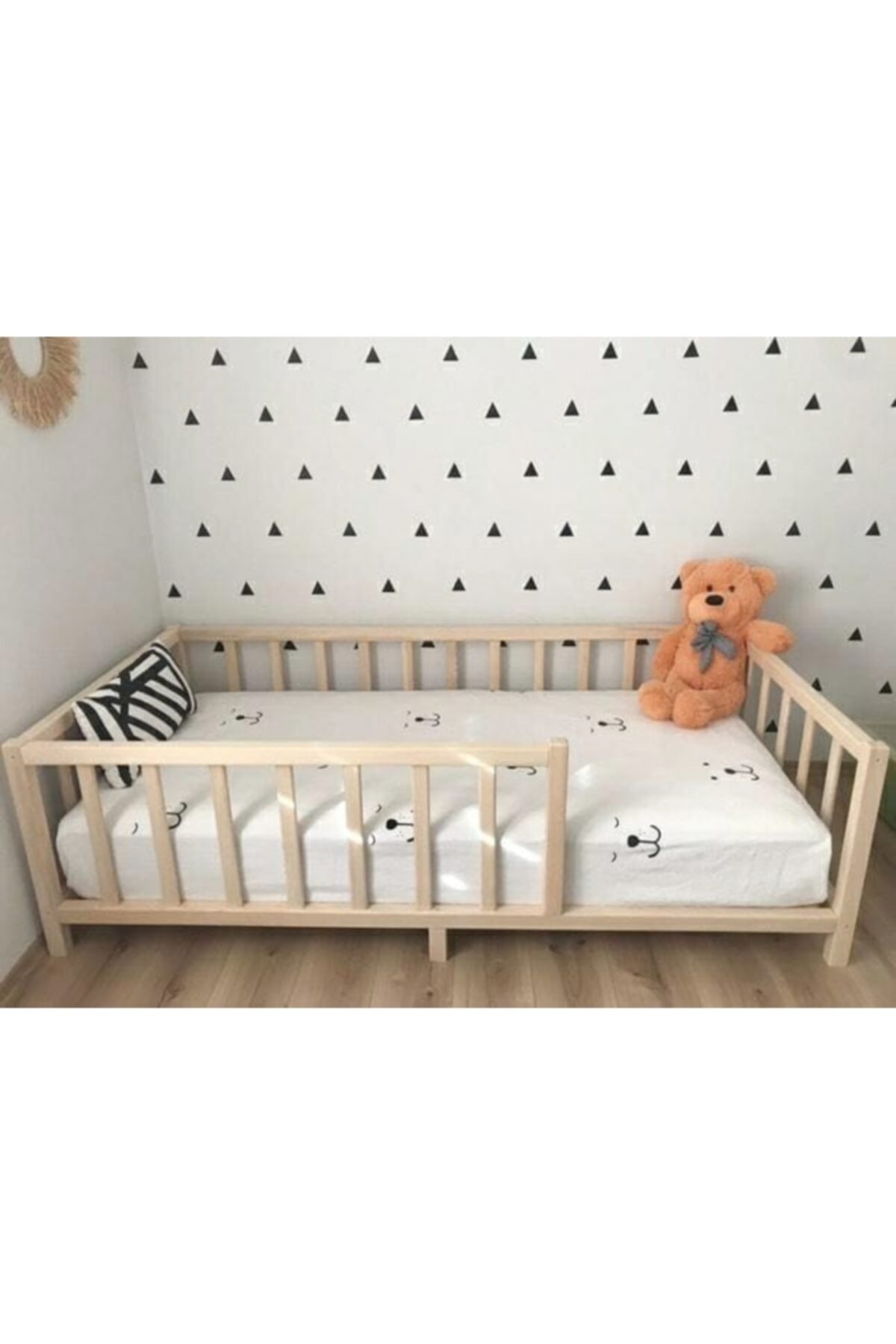 Wood Dream Unisex Çocuk Bebek Genç Doğal Montessori Ahşap Çatısız Yatak