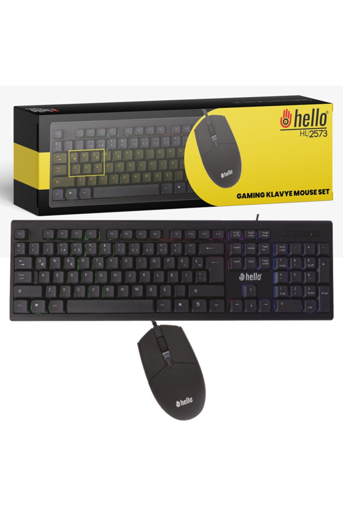 HELLO Hl-2573 Işıklı Kablolu Oyuncu Klavye + Mouse Combo Set