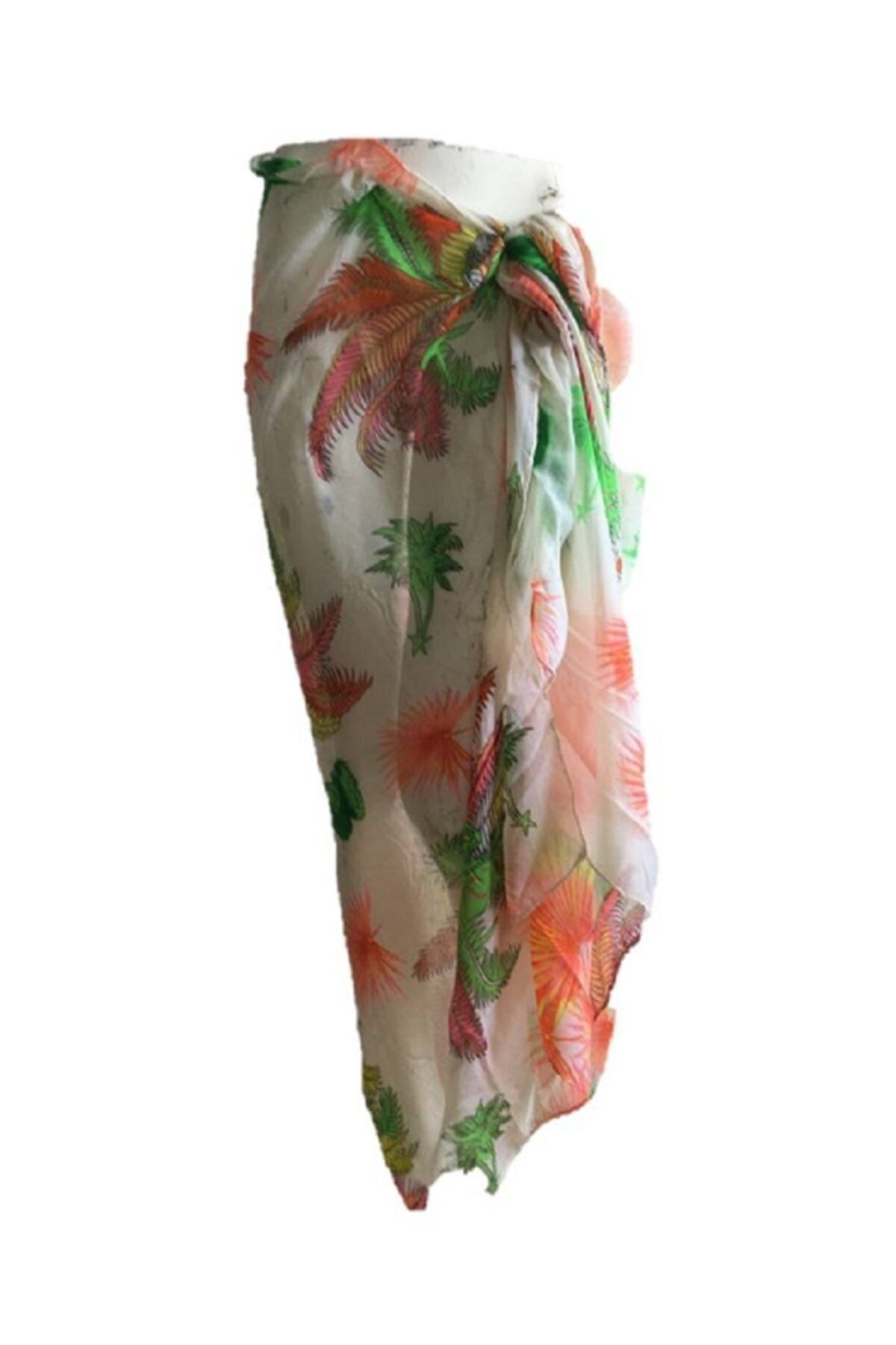 chacklin Beyaz Egzotik Desenli Pareo/sarong (110 X180 Cm)