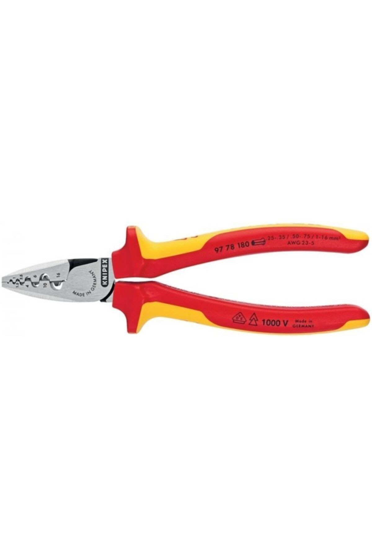 Knipex 97 78 180 Sıkma Pensesi Kablo Yüksükleri Için180 mm Vde 0,25 16 mm2