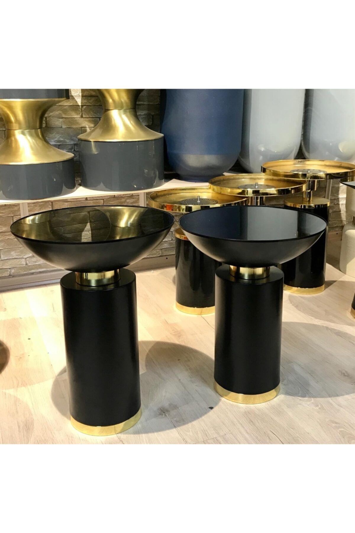 AresDecoration Zuna Sehpa Siyah Gold 2li Set