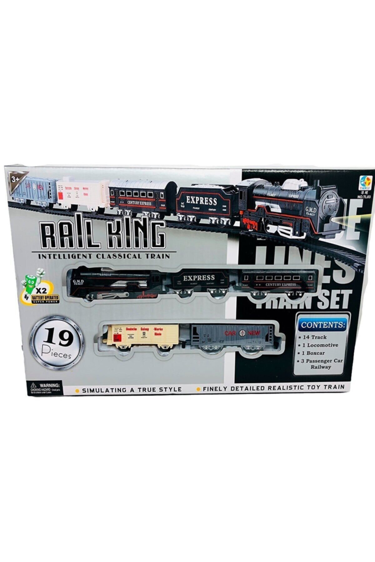 TUENGİ STORE Rail King 19 Parça Klasik Raylı Tren Seti Pilli Işıklı Lokomotif